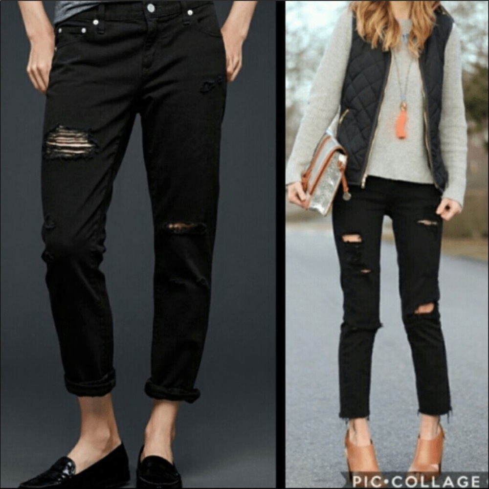 gap black distressed girlfriend jeans 25R